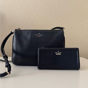 kate spade Black Pebbled Leather Crossbody with Matching Wallet